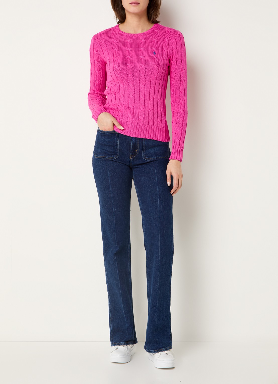 Ralph Lauren Julianna kabelgebreide pullover met logoborduring - voorkant 3 fuchsia