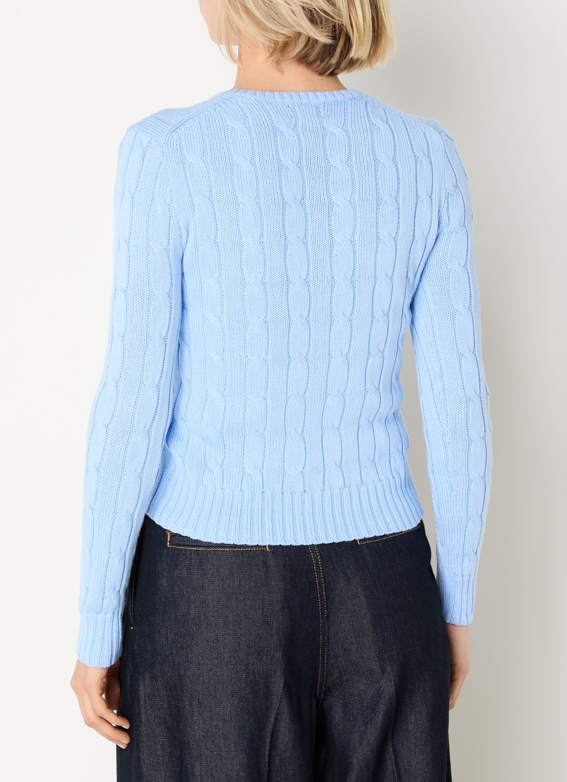 Ralph Lauren Julianna kabelgebreide pullover met logoborduring - achterkant 2 staalblauw