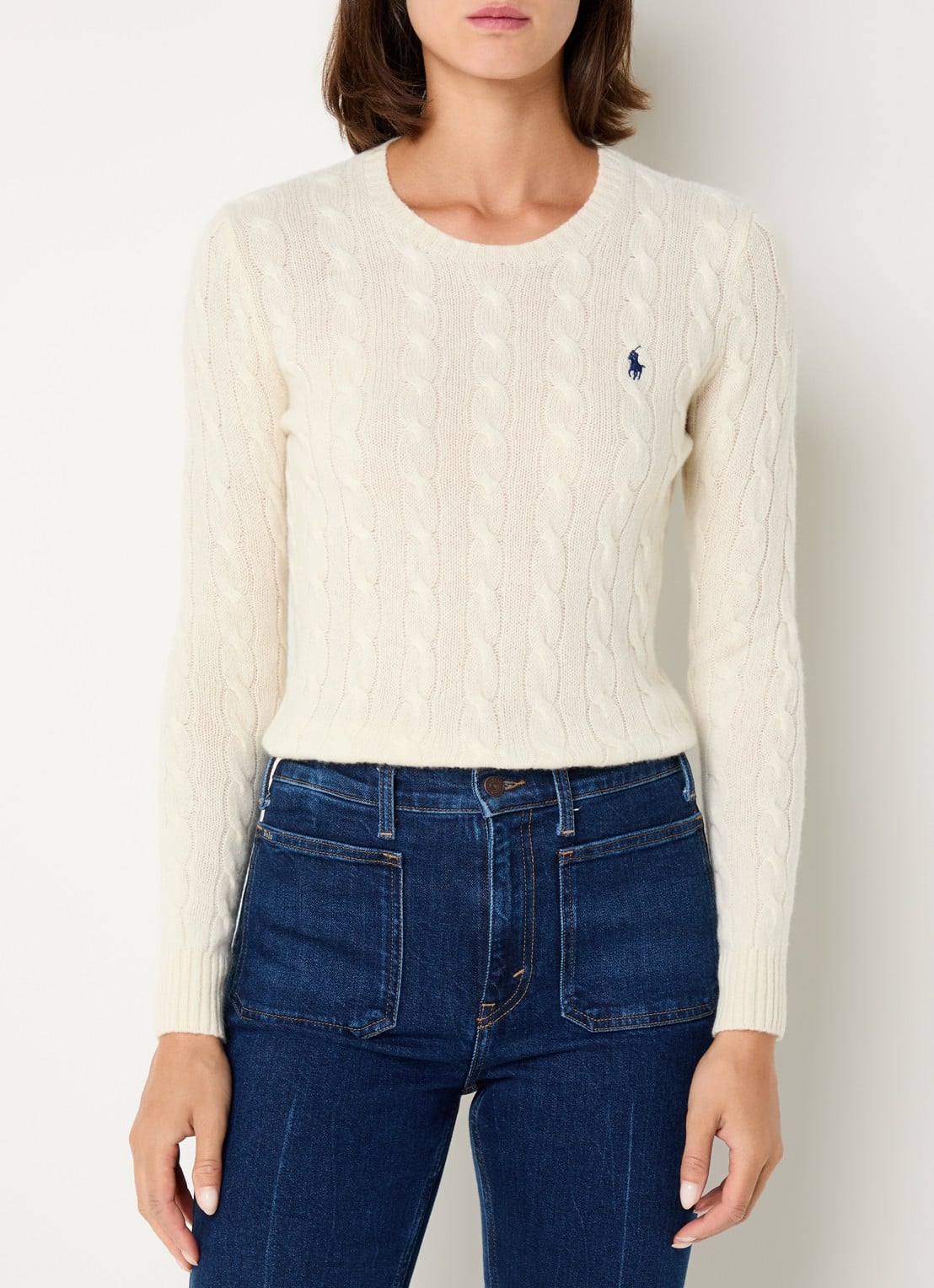 Ralph Lauren Julianna kabelgebreide trui in kasjmierblend met logoborduring - detail 4 creme