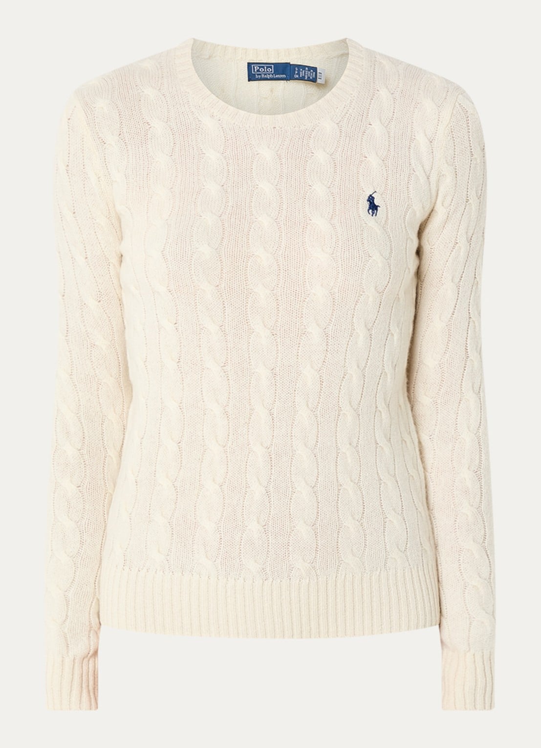 Ralph Lauren Julianna kabelgebreide trui in kasjmierblend met logoborduring - voorkant 2 creme