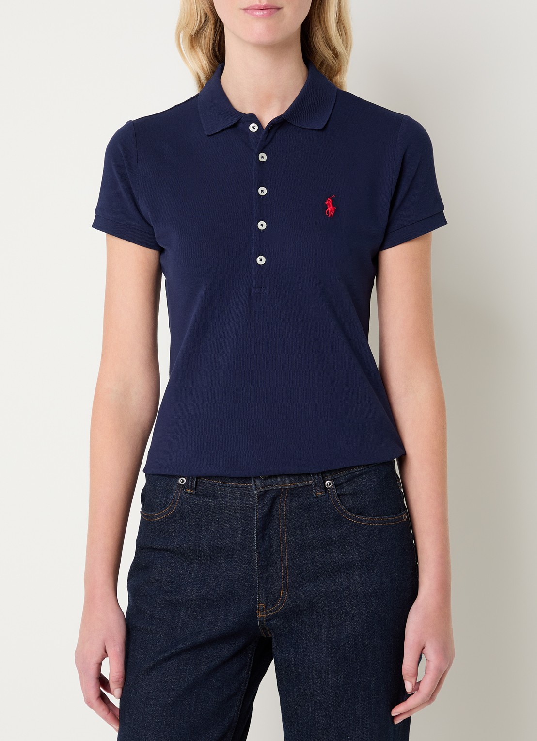 Ralph Lauren Julie polo van piqué katoen met logoborduring  - detail 3 donkerblauw
