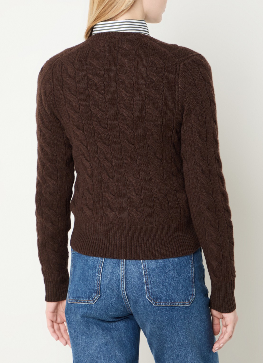 Ralph Lauren Kabelgebreid vest in kasjmier wolblend met logoborduring - achterkant 4 bruin
