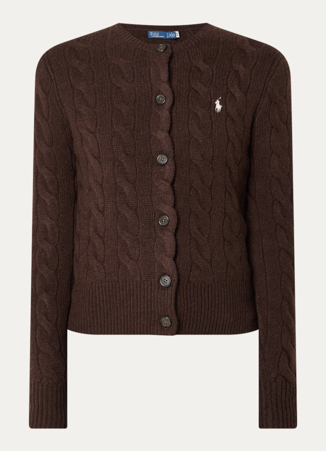 Ralph Lauren Kabelgebreid vest in kasjmier wolblend met logoborduring - voorkant 2 bruin
