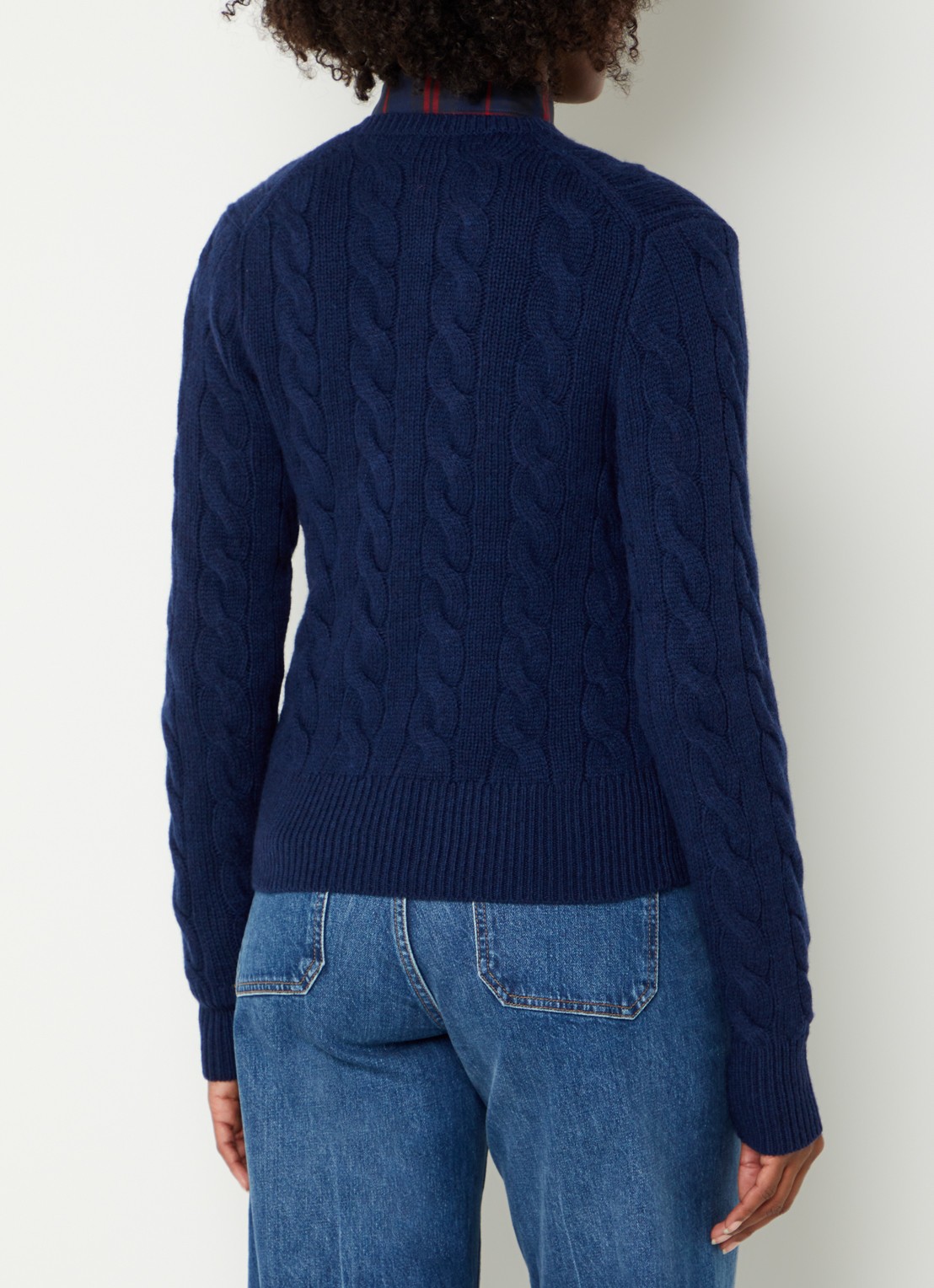 Ralph Lauren Kabelgebreid vest in kasjmier wolblend met logoborduring - achterkant 4 donkerblauw