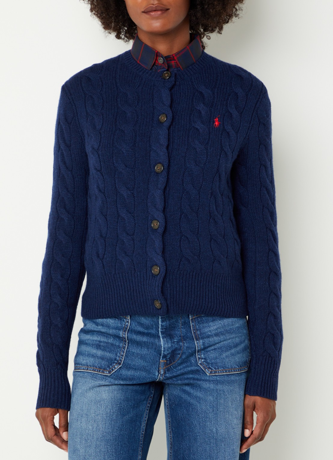 Ralph Lauren Kabelgebreid vest in kasjmier wolblend met logoborduring - detail 3 donkerblauw