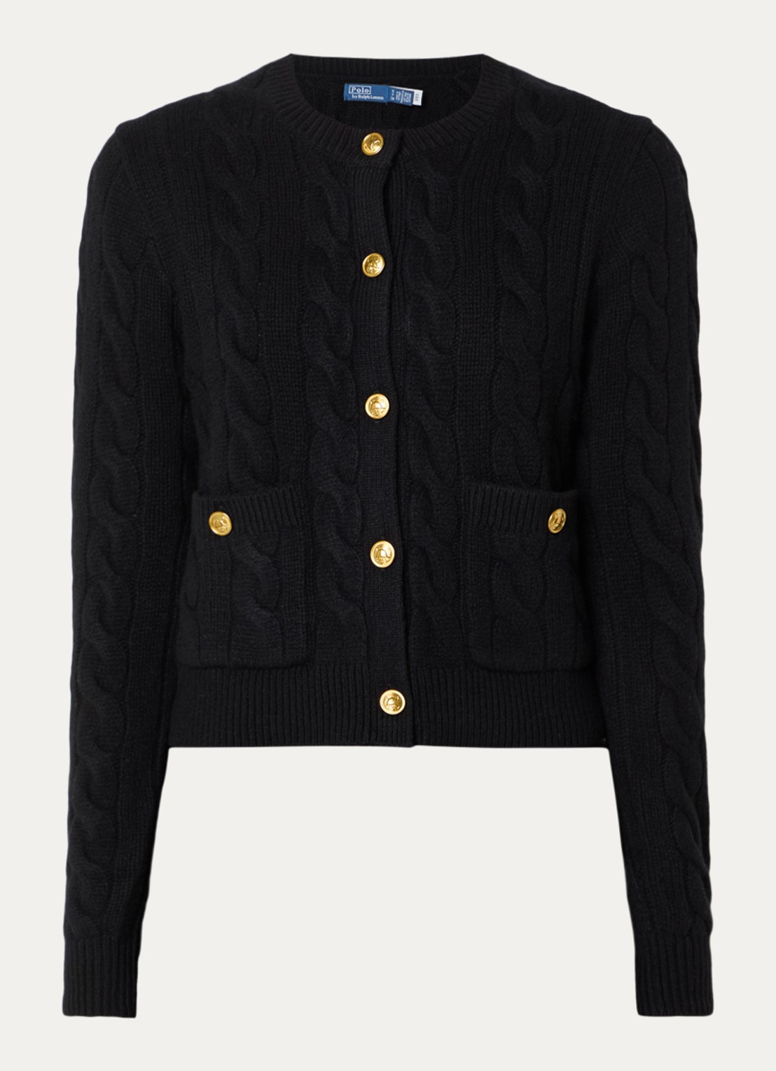 Ralph Lauren Kabelgebreid vest in kasjmier wolblend met opgestikte zakken - voorkant zwart