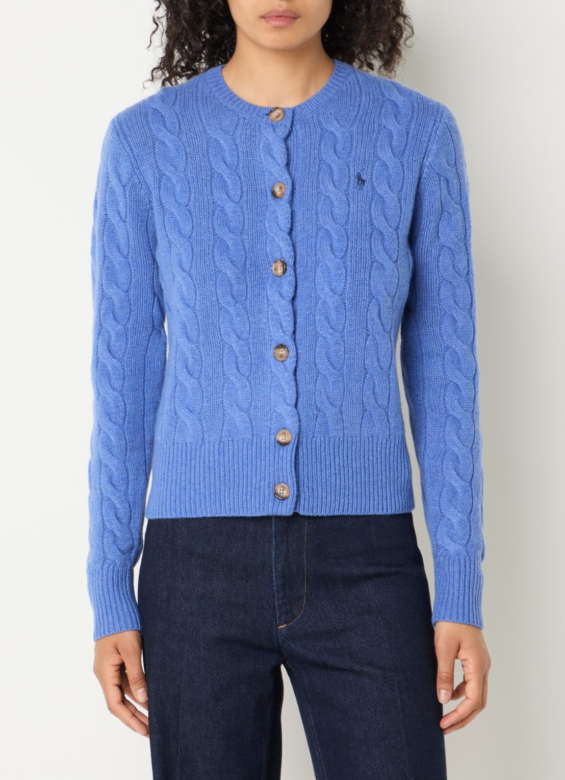 Ralph Lauren Kabelgebreid vest in kasjmierblend met logoborduring - detail 3 blauw