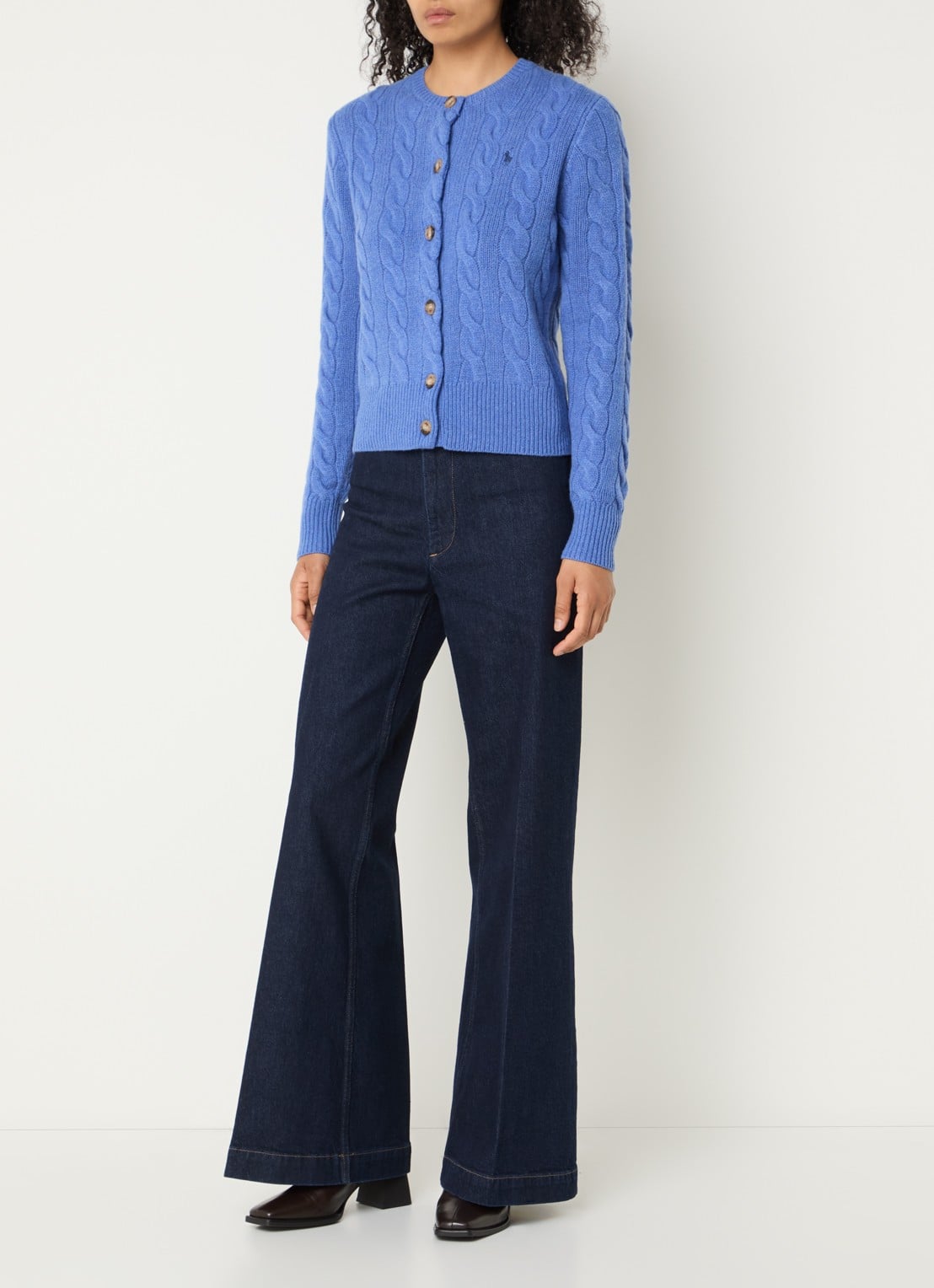 Ralph Lauren Kabelgebreid vest in kasjmierblend met logoborduring - voorkant 2 blauw