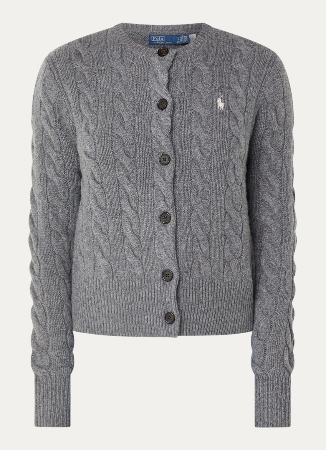 Ralph Lauren Kabelgebreid vest in kasjmierblend met logoborduring - voorkant 3 grijs
