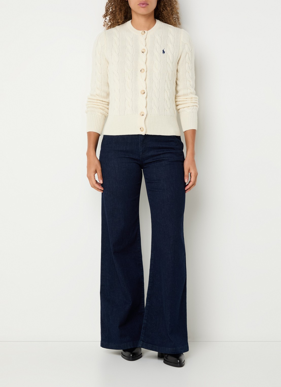 Ralph Lauren Kabelgebreid vest in kasjmierblend - voorkant 2 creme