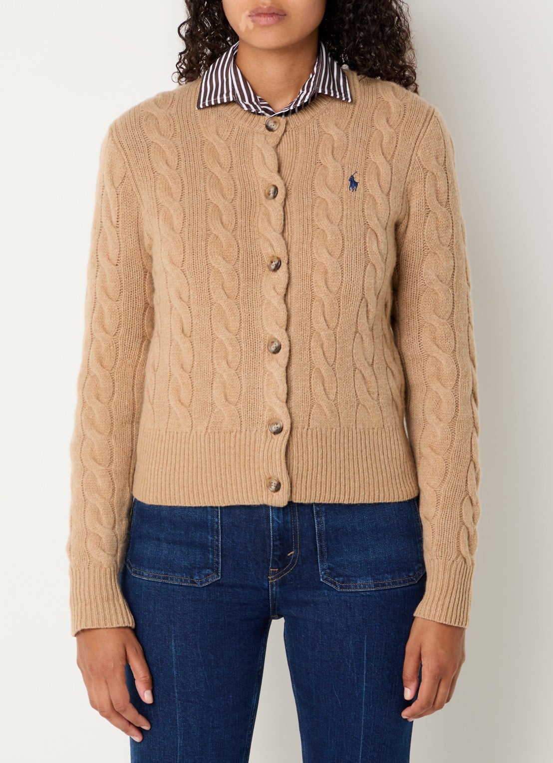 Ralph Lauren Kabelgebreid vest in kasjmierblend - detail 4 camel