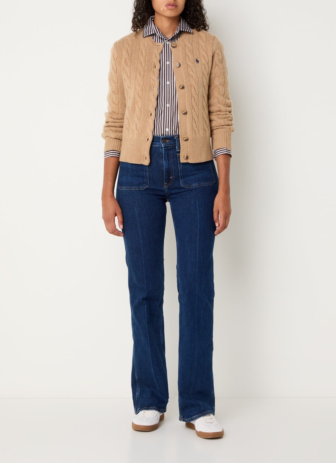 Ralph Lauren Kabelgebreid vest in kasjmierblend - voorkant 2 camel