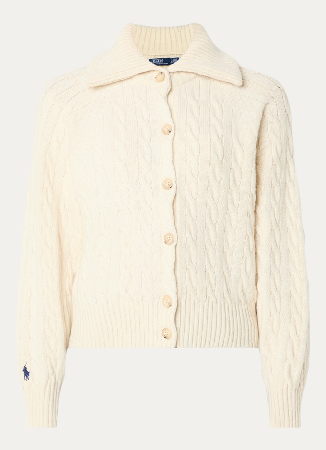 Ralph Lauren Kabelgebreid vest met kraag en logoborduring - voorkant 2 gebroken wit