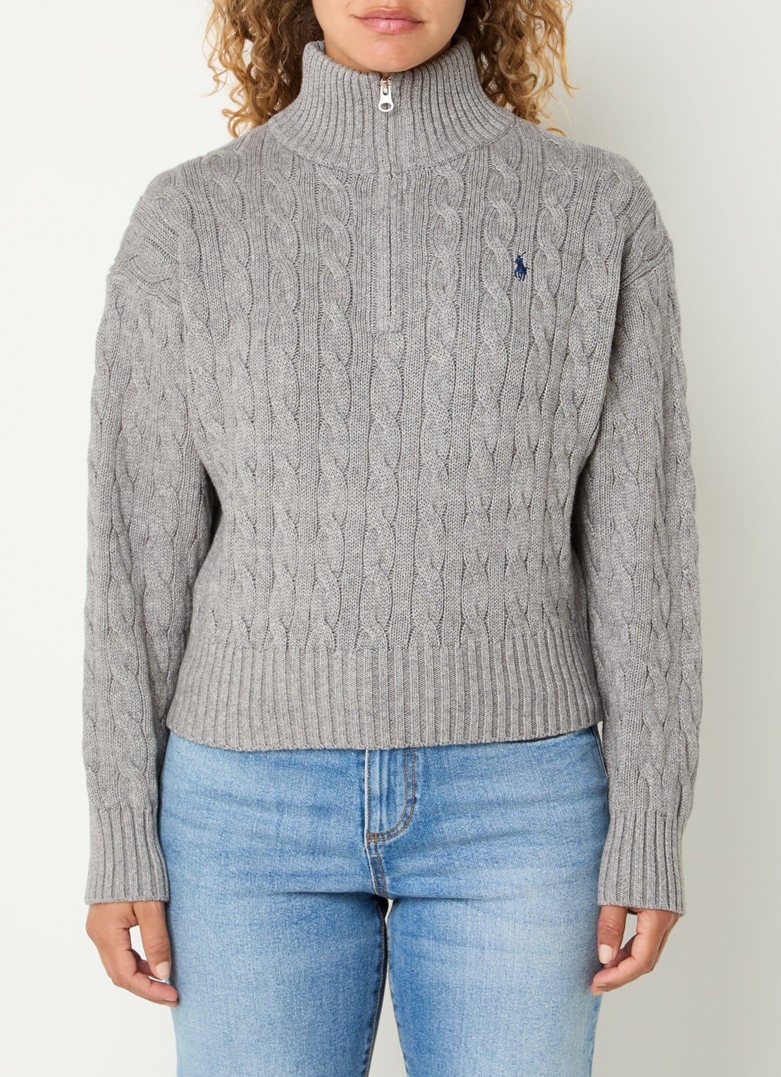 Ralph Lauren Kabelgebreid vest met logoborduring - detail 4 grijs