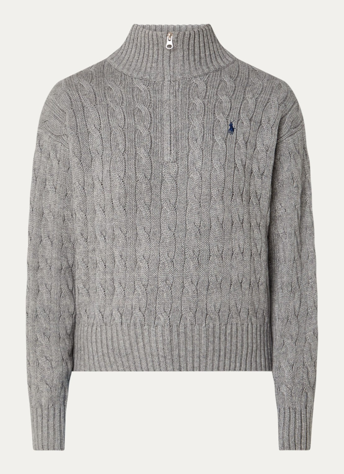 Ralph Lauren Kabelgebreid vest met logoborduring - voorkant grijs