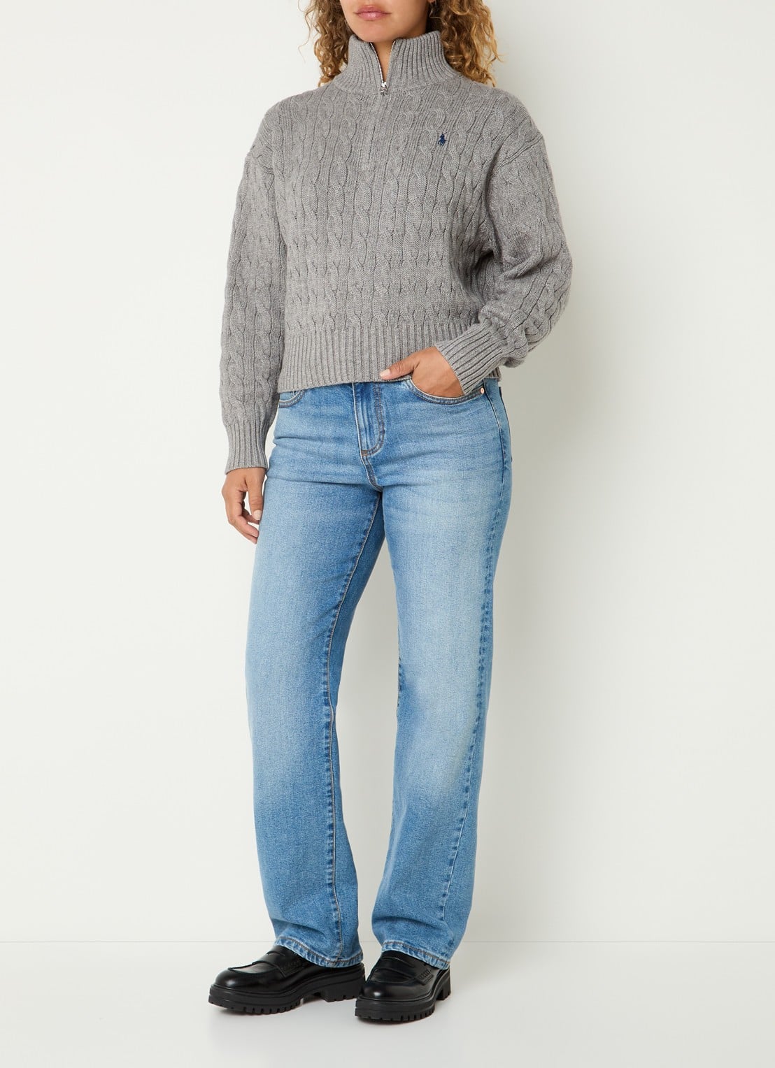 Ralph Lauren Kabelgebreid vest met logoborduring - voorkant 2 grijs