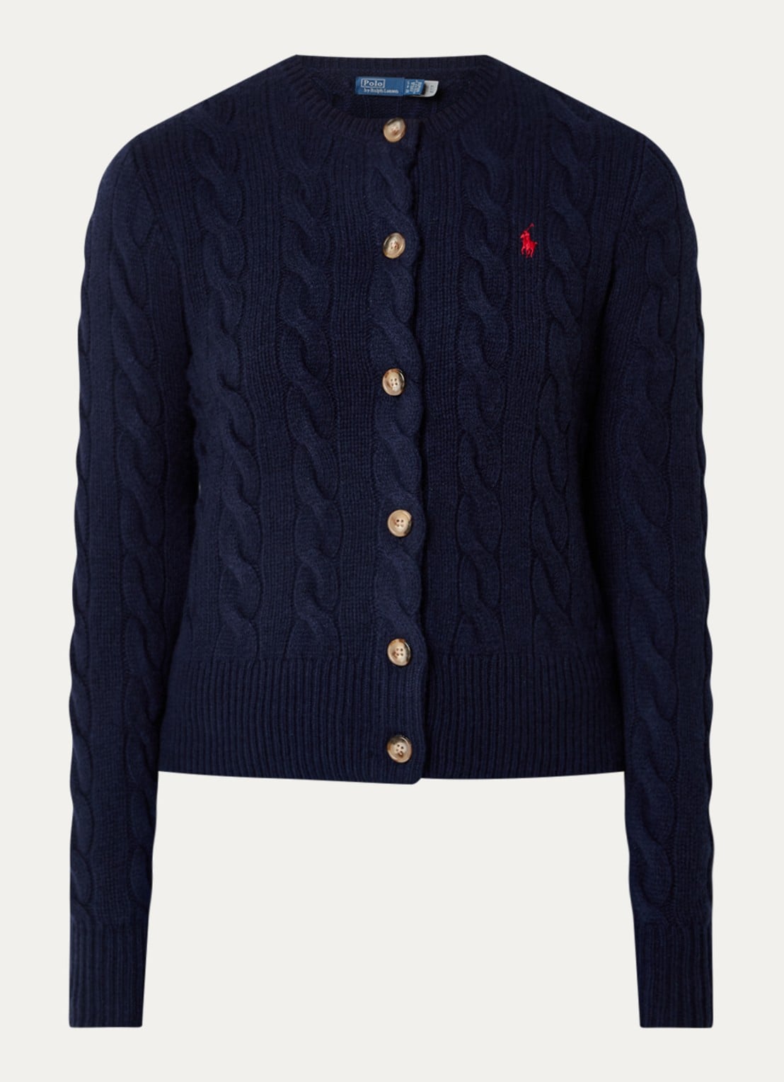 Ralph Lauren Kabelgebreid vest met logoborduring - voorkant 2 donkerblauw