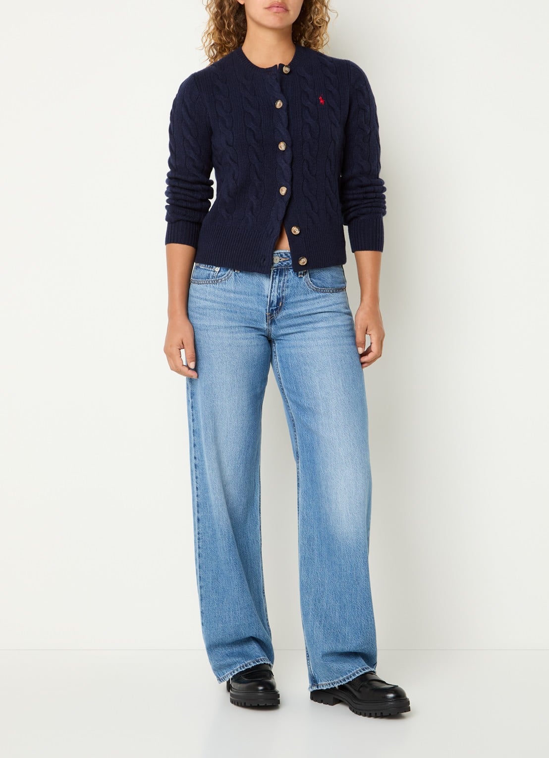 Ralph Lauren Kabelgebreid vest met logoborduring - voorkant 3 donkerblauw