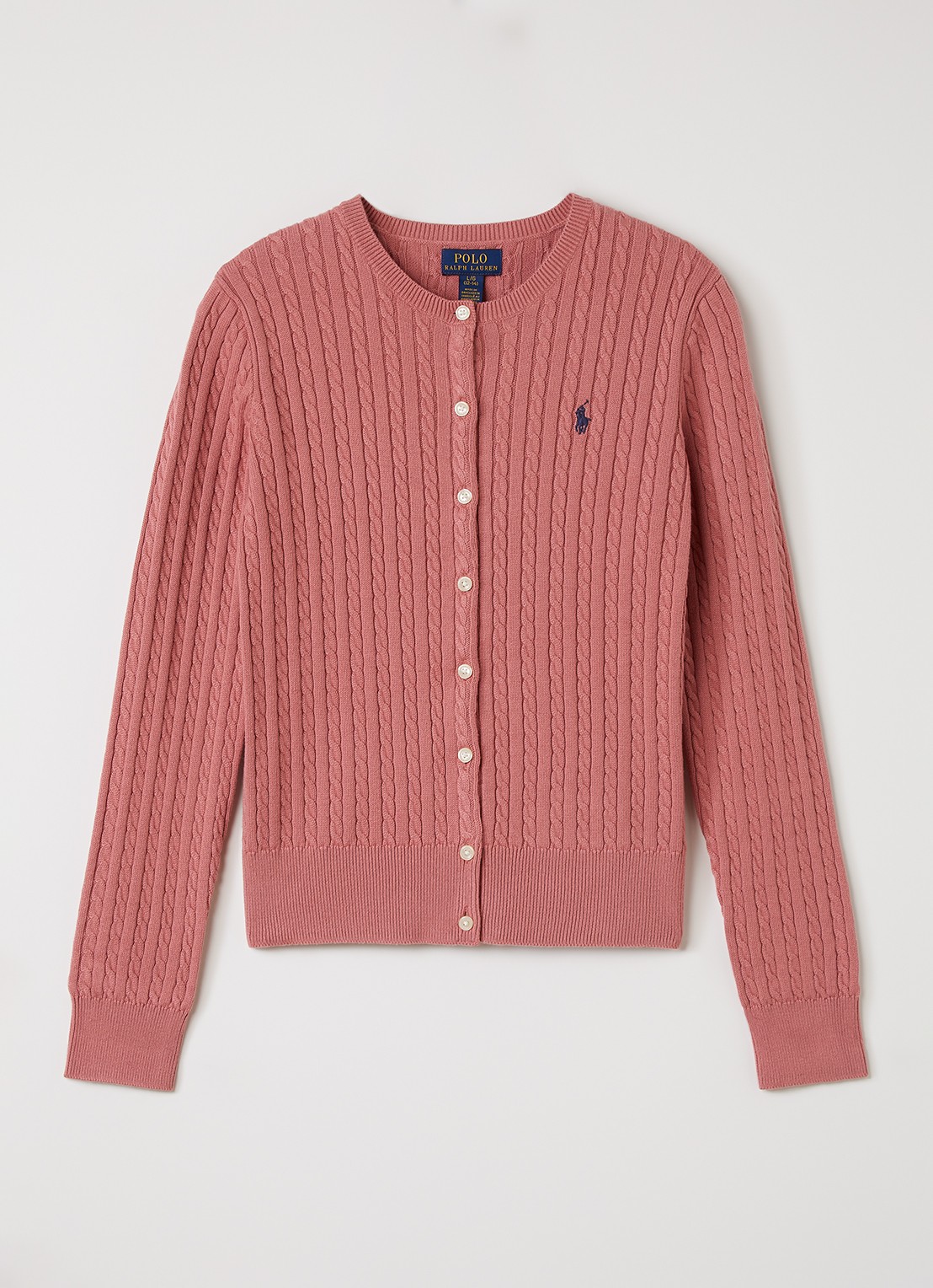 Ralph Lauren Kabelgebreid vest met logoborduring - voorkant 5 roze