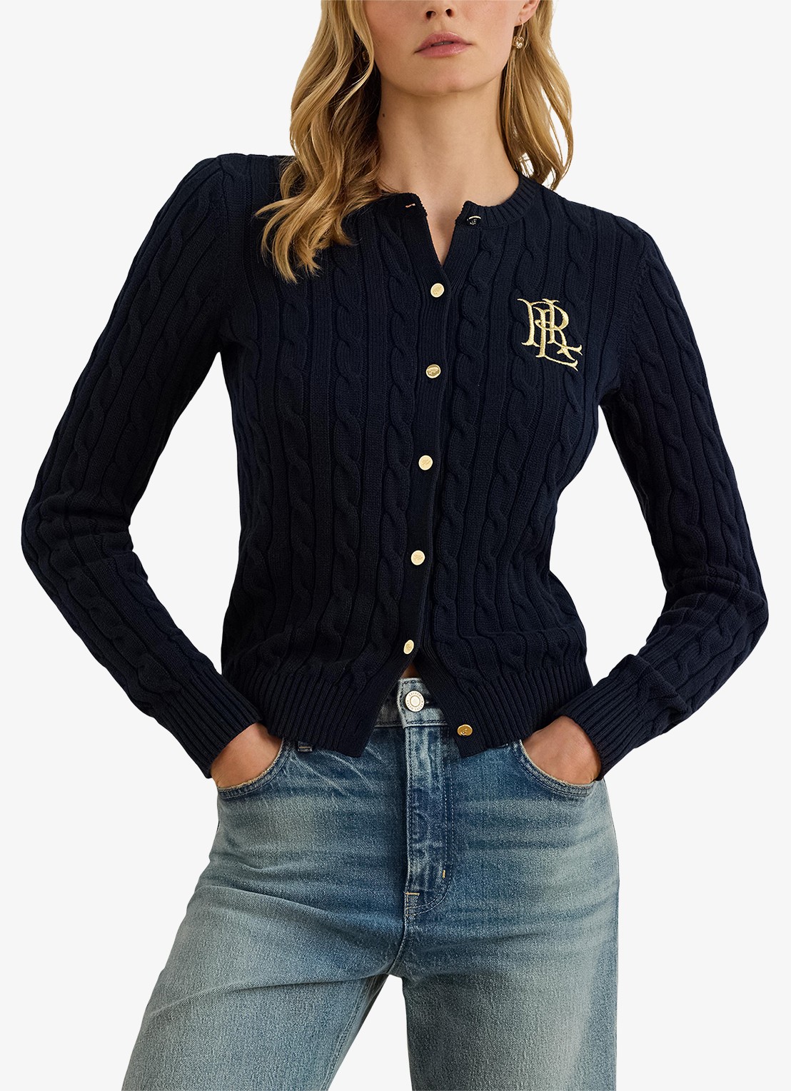 Ralph Lauren Kabelgebreid vest met logoborduring - detail 8 lauren navy / donkerblauw