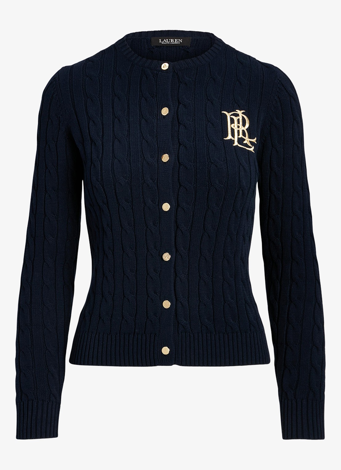 Ralph Lauren Kabelgebreid vest met logoborduring - voorkant 6 lauren navy / donkerblauw