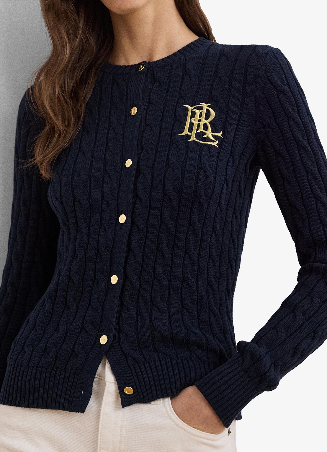 Ralph Lauren Kabelgebreid vest met logoborduring - detail 10 lauren navy / donkerblauw