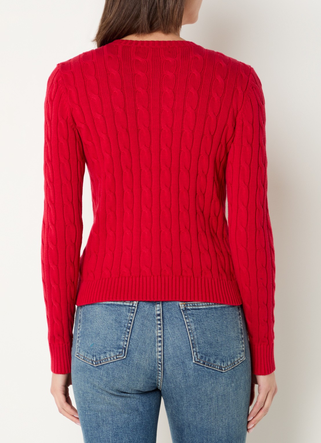 Ralph Lauren Kabelgebreid vest met logoborduring - achterkant 3 festive red/ rood