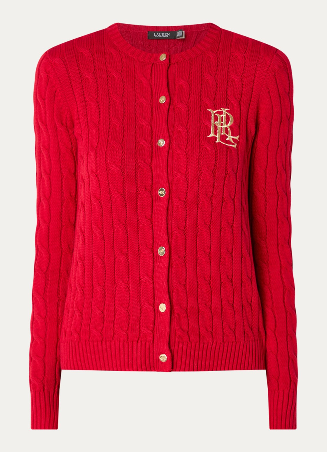 Ralph Lauren Kabelgebreid vest met logoborduring - voorkant festive red/ rood