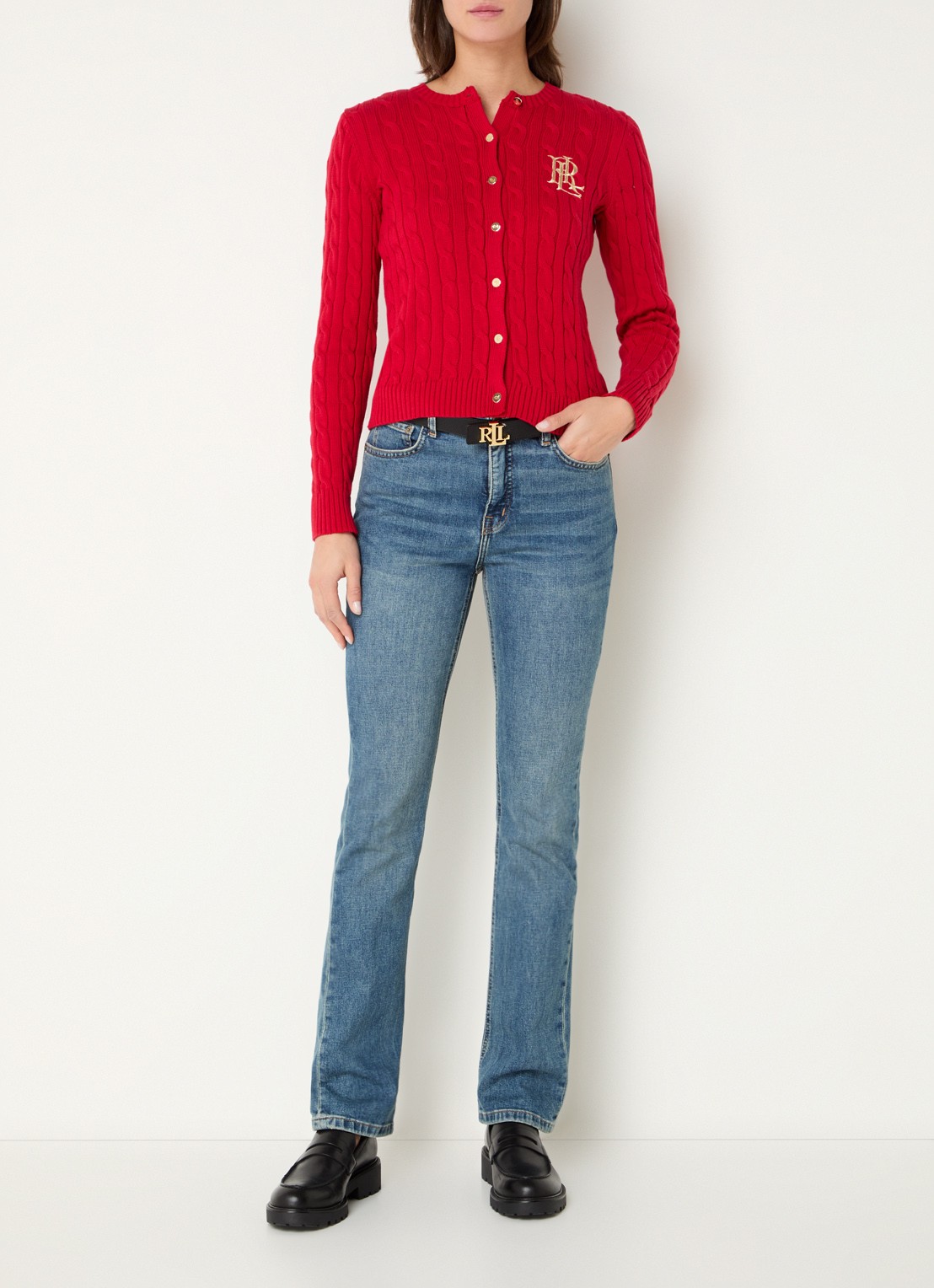 Ralph Lauren Kabelgebreid vest met logoborduring - voorkant 2 festive red/ rood