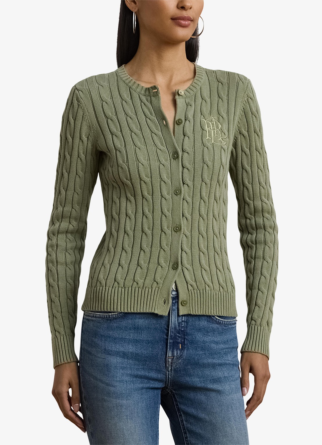 Ralph Lauren Kabelgebreid vest met logoborduring - detail 3 sage green / groen