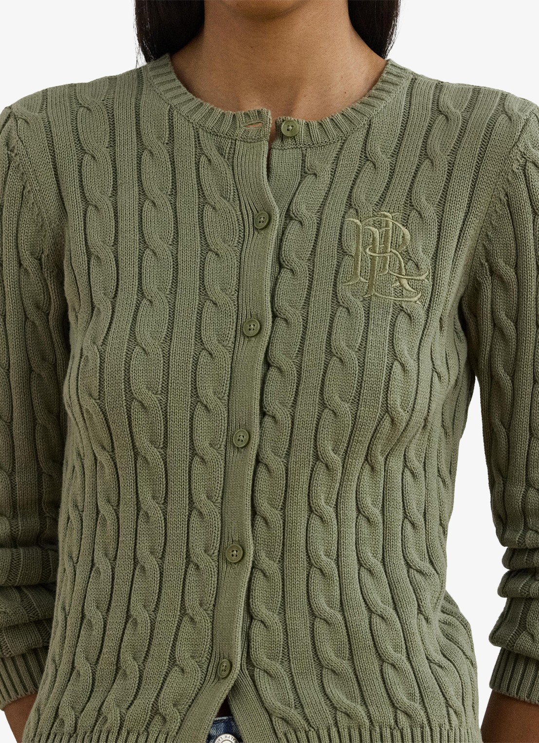Ralph Lauren Kabelgebreid vest met logoborduring - detail 4 sage green / groen