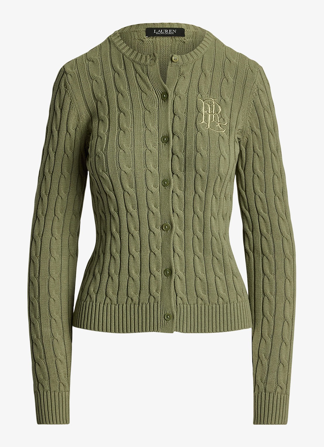 Ralph Lauren Kabelgebreid vest met logoborduring - voorkant sage green / groen