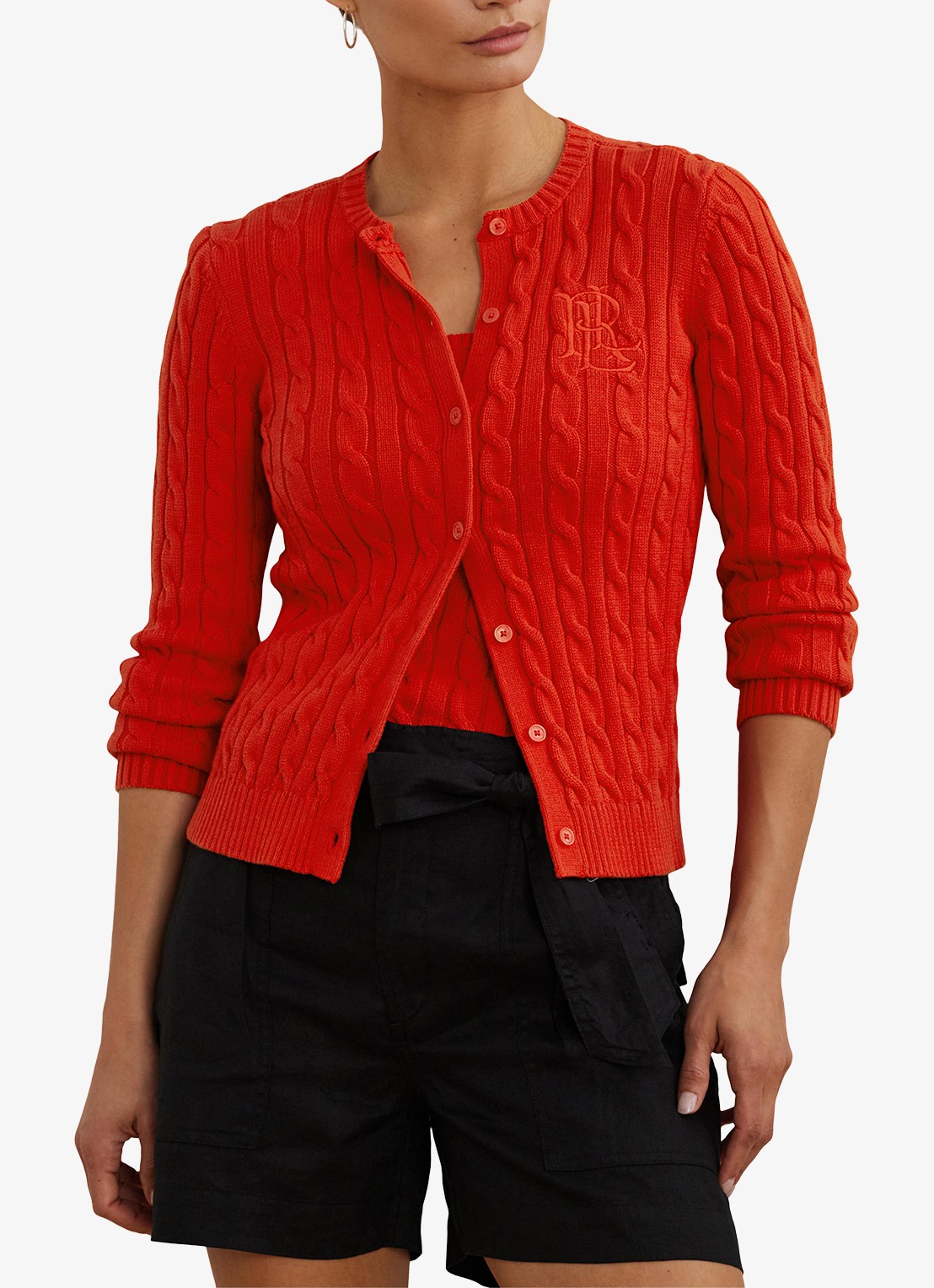 Ralph Lauren Kabelgebreid vest met logoborduring - detail 4 bright vermilion / rood