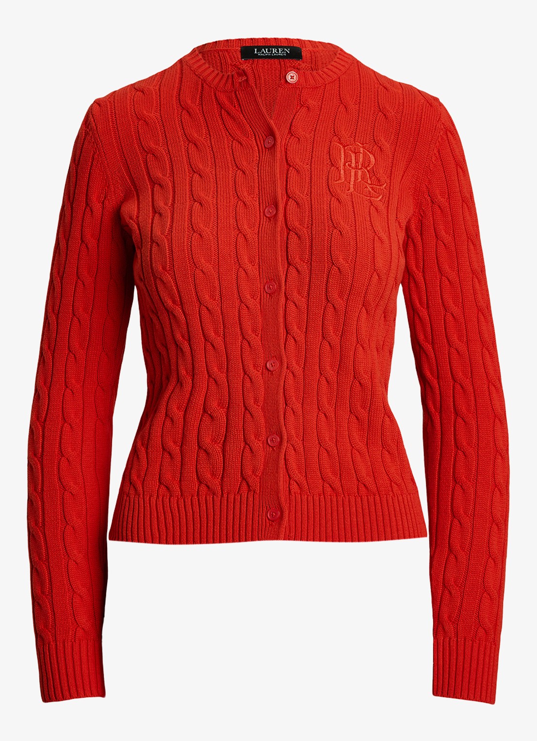 Ralph Lauren Kabelgebreid vest met logoborduring - voorkant bright vermilion / rood