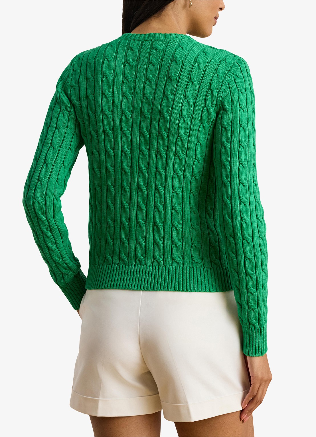 Ralph Lauren Kabelgebreid vest met logoborduring - achterkant 3 stem / groen