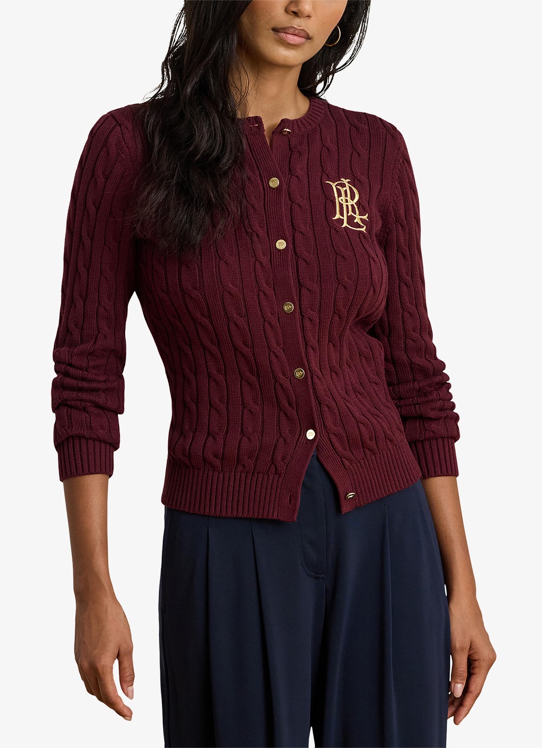 Ralph Lauren Kabelgebreid vest met logoborduring - detail 4 dark garnet / bordeauxrood