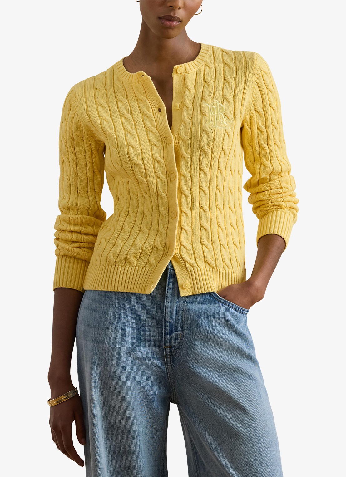 Ralph Lauren Kabelgebreid vest met logoborduring - detail 2 lemon sorbet / geel