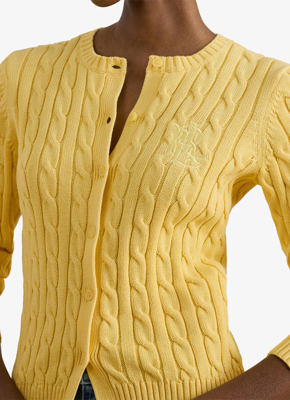 Ralph Lauren Kabelgebreid vest met logoborduring - detail 3 lemon sorbet / geel