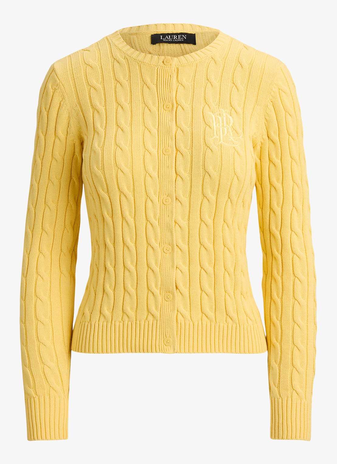 Ralph Lauren Kabelgebreid vest met logoborduring - voorkant 4 lemon sorbet / geel
