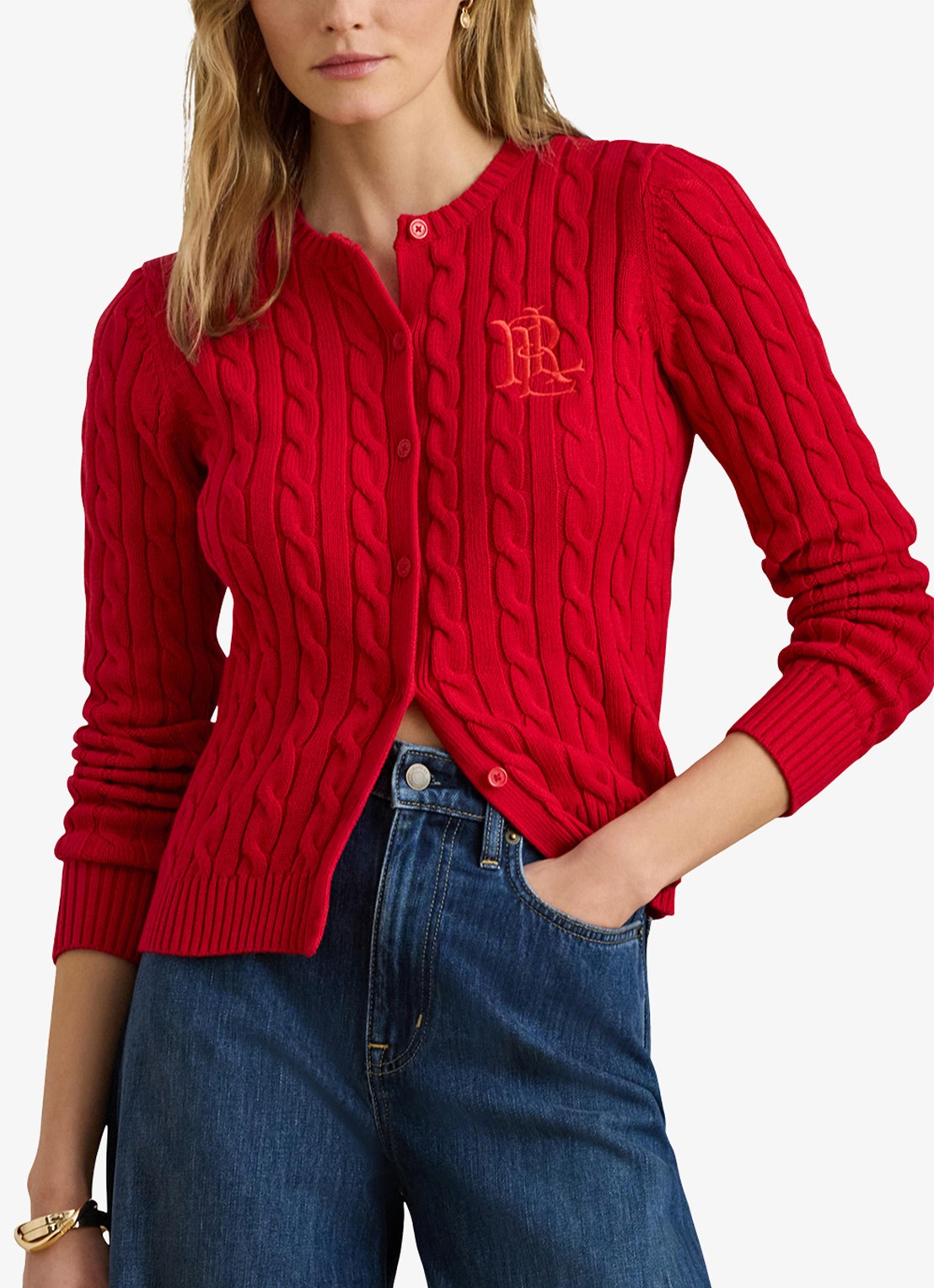 Ralph Lauren Kabelgebreid vest met logoborduring - detail 2 cruise red / rood
