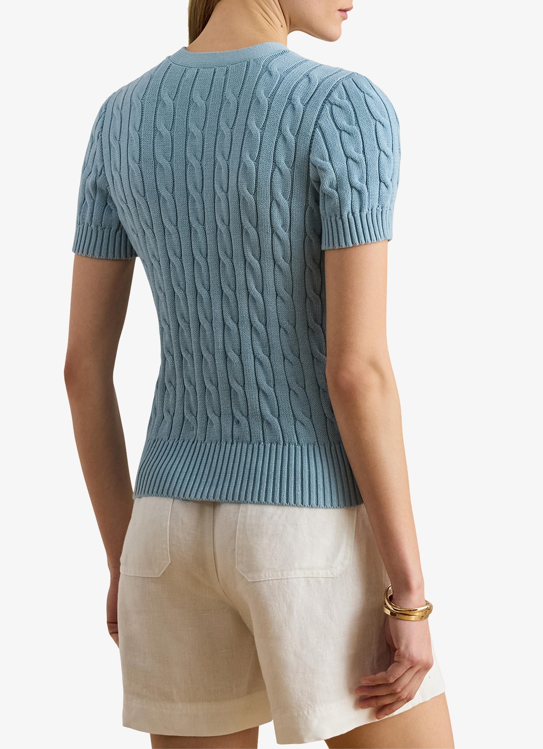 Ralph Lauren Kabelgebreid vest met logoborduring - achterkant blue note / blauw