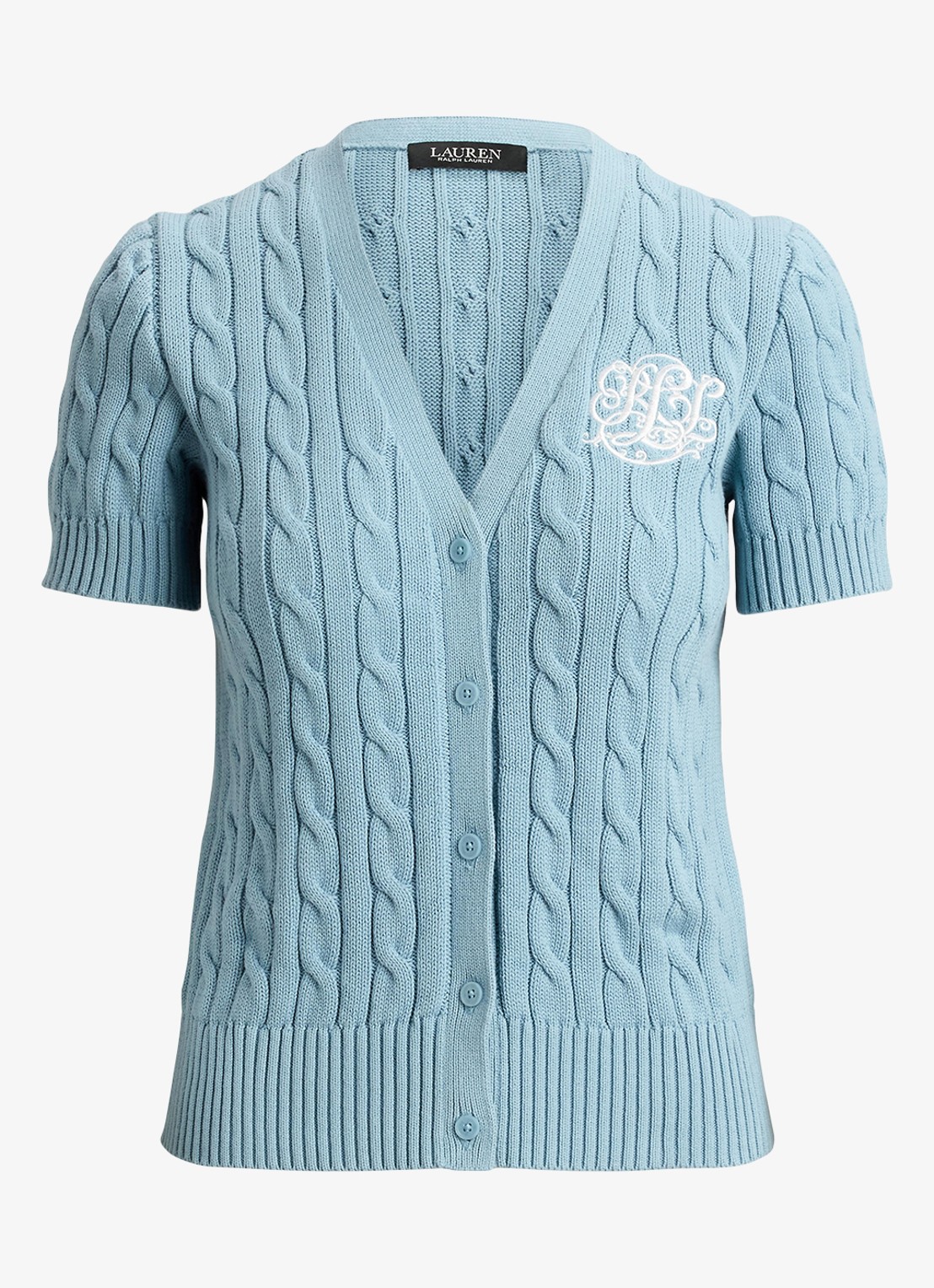 Ralph Lauren Kabelgebreid vest met logoborduring - voorkant 2 blue note / blauw