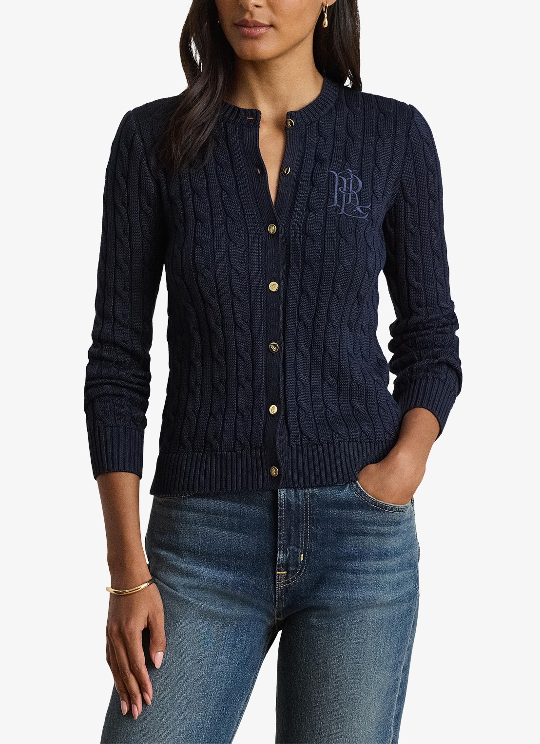 Ralph Lauren Kabelgebreid vest met logoborduring - detail 4 lauren navy / blauw