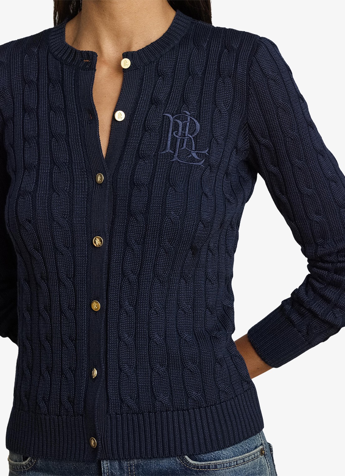 Ralph Lauren Kabelgebreid vest met logoborduring - detail 5 lauren navy / blauw