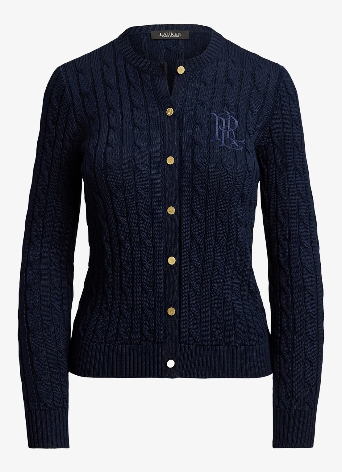 Ralph Lauren Kabelgebreid vest met logoborduring - voorkant lauren navy / blauw