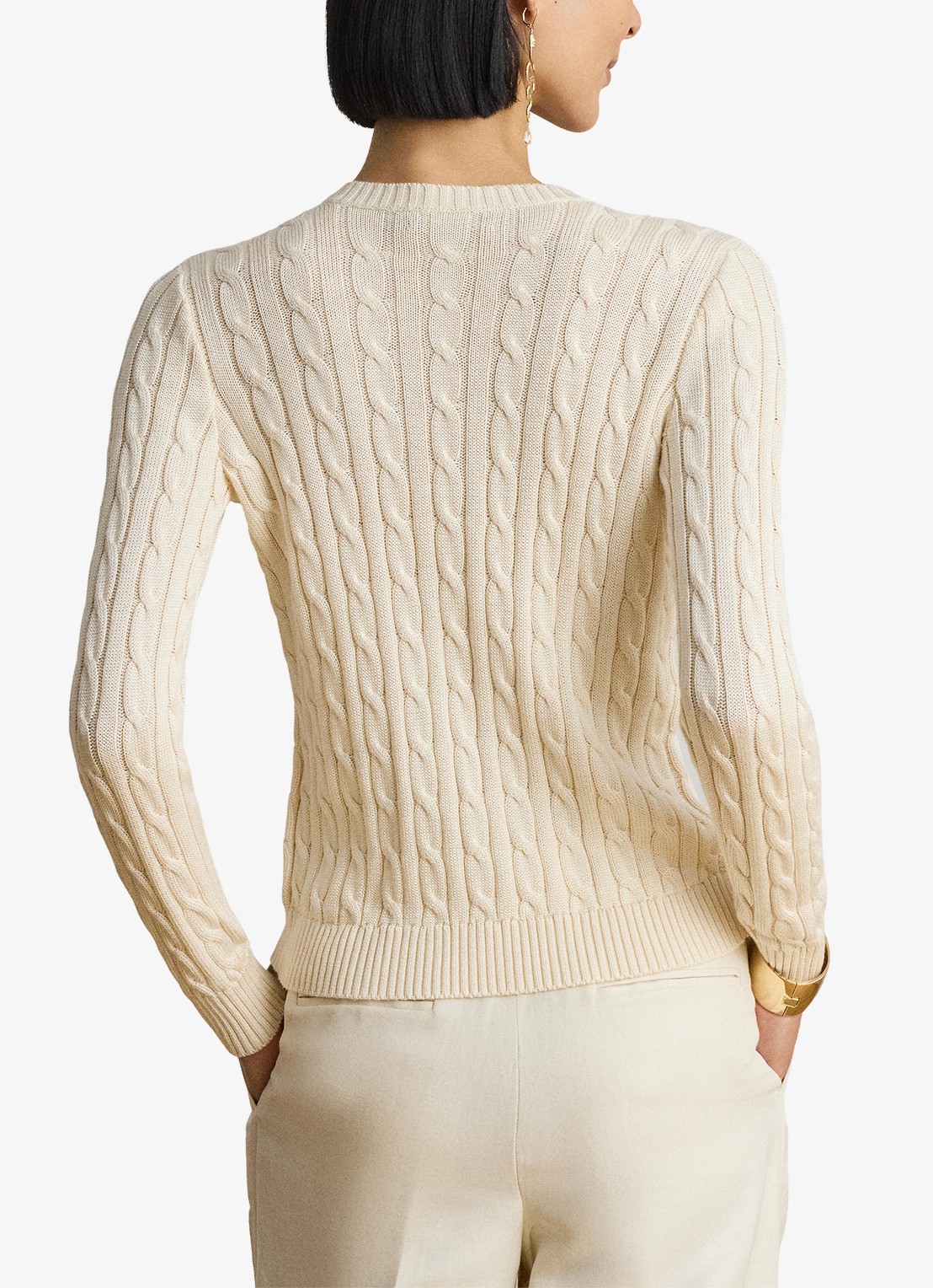 Ralph Lauren Kabelgebreid vest met logoborduring - achterkant 5 mascarpone crème / crème