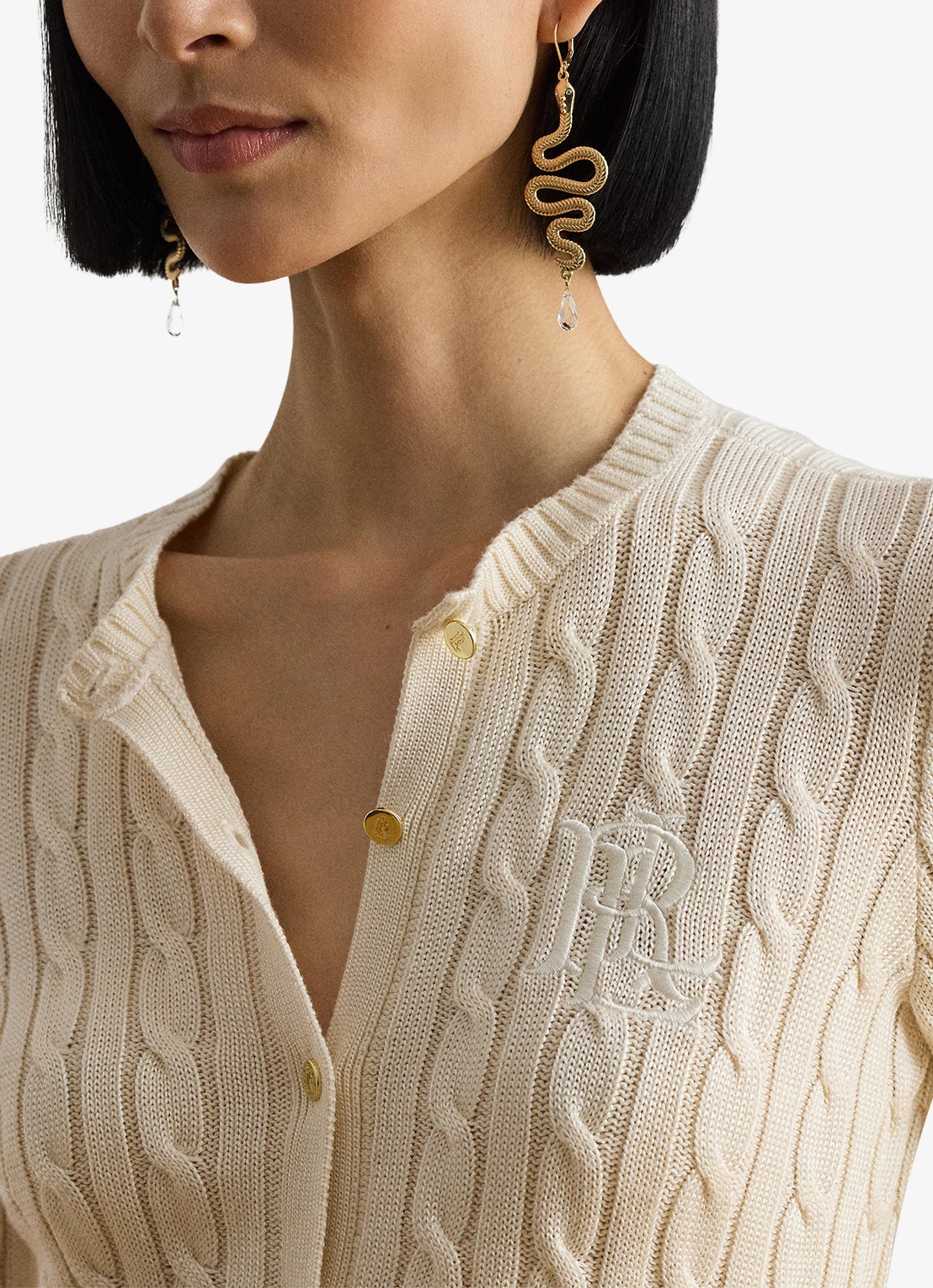 Ralph Lauren Kabelgebreid vest met logoborduring - detail 2 mascarpone crème / crème