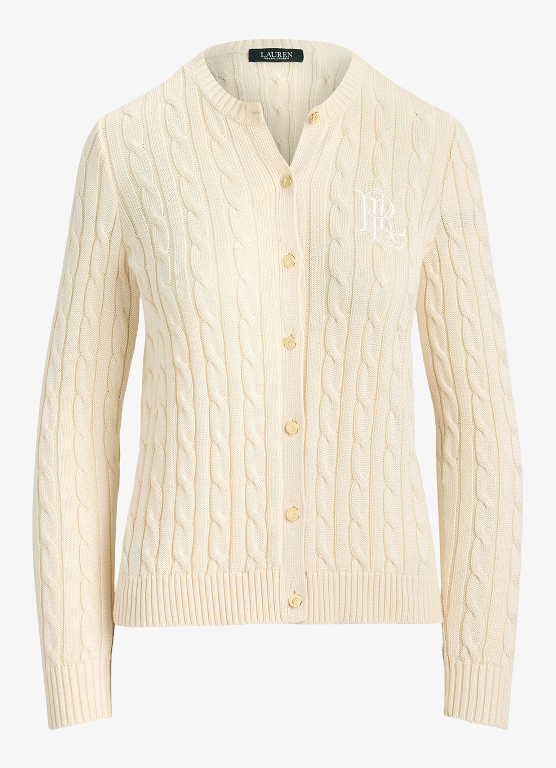 Ralph Lauren Kabelgebreid vest met logoborduring - voorkant 3 mascarpone crème / crème