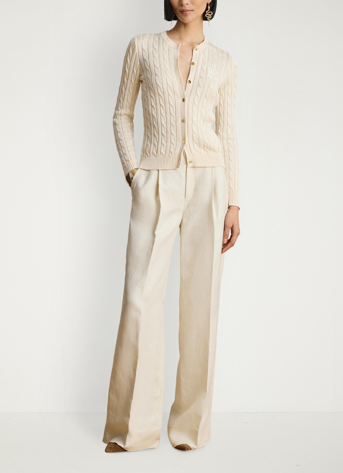 Ralph Lauren Kabelgebreid vest met logoborduring - voorkant 4 mascarpone crème / crème