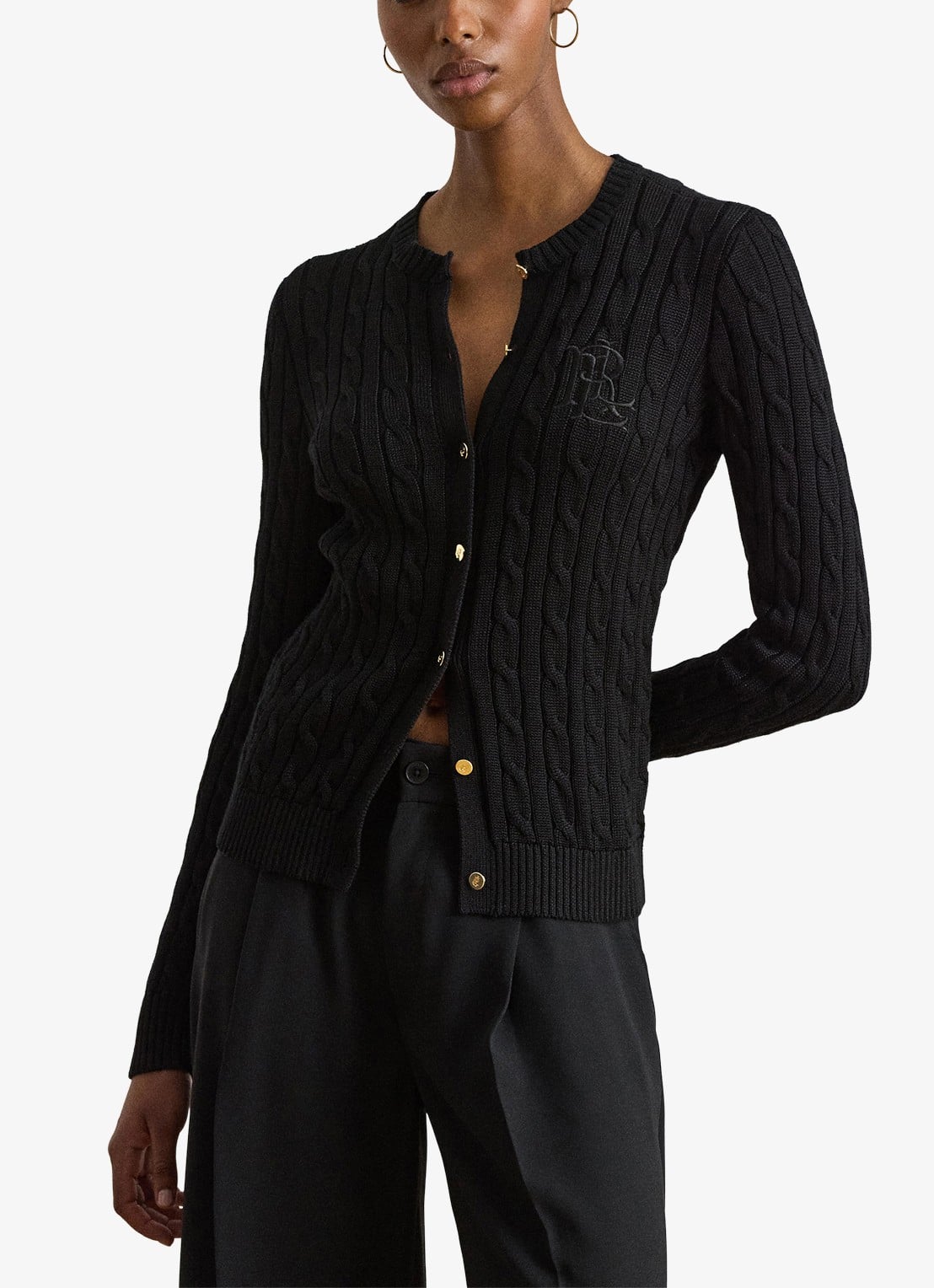 Ralph Lauren Kabelgebreid vest met logoborduring - detail zwart